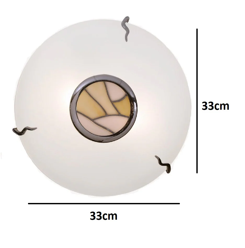 White Glass and Beige Tiffany Style Traditional 2 Lamp Round Flush Ceiling Light 33cm - Image 3