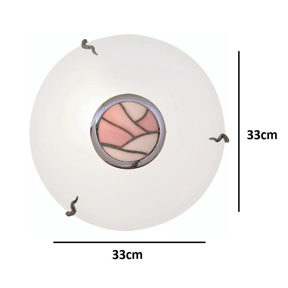 White Glass and Pink Tiffany Style Traditional 2 Lamp Round Flush Ceiling Light 33cm - Image 3