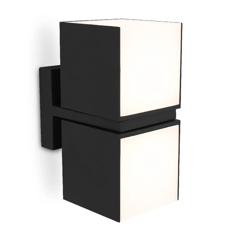 LED Matt Black Outdoor Cuboid Multi Directional 2 Lamp Wall Light IP54