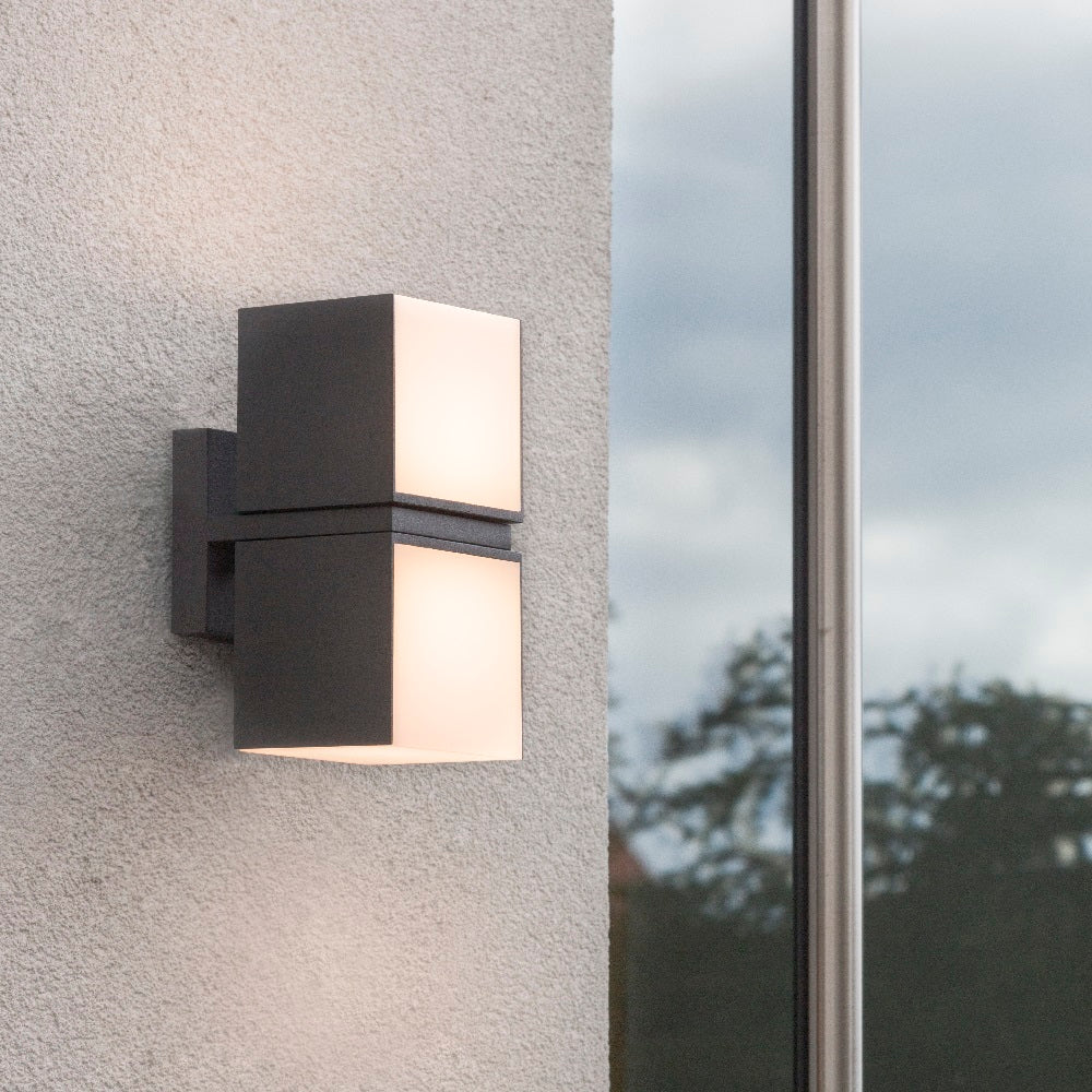 LED Matt Black Outdoor Cuboid Multi Directional 2 Lamp Wall Light IP54 - Image 2