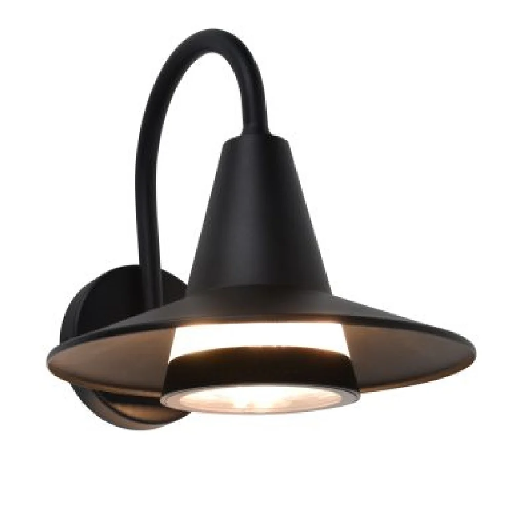 Matt Black Outdoor Modern Swan Neck Down Lantern Wall Light IP54