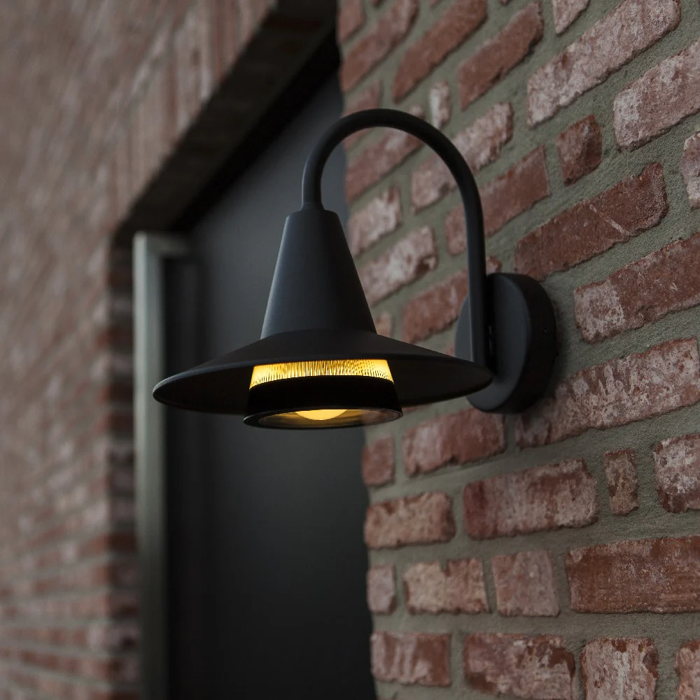 Matt Black Outdoor Modern Swan Neck Down Lantern Wall Light IP54 - Image 2