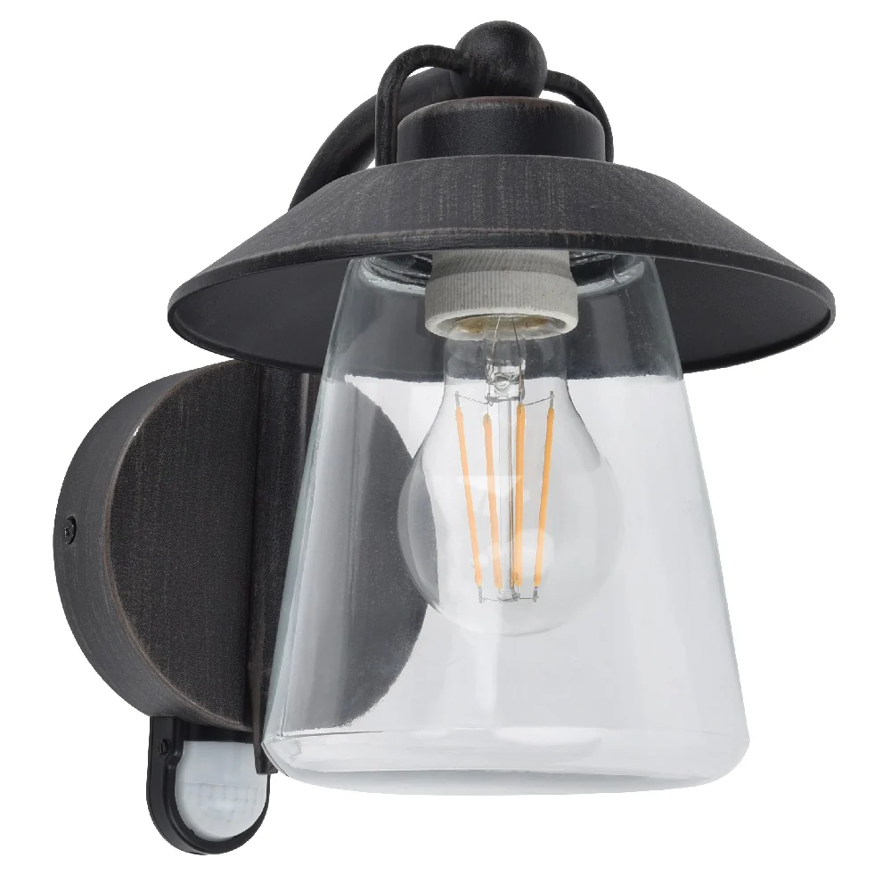 Black Rust Outdoor Vintage Swan Neck Down Lantern Wall Light with PIR Sensor IP44