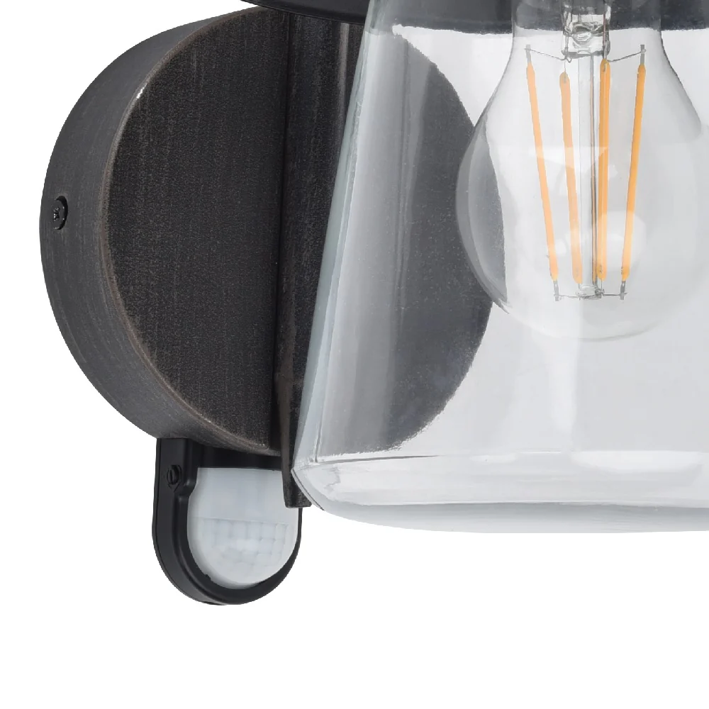 Black Rust Outdoor Vintage Swan Neck Down Lantern Wall Light with PIR Sensor IP44 - Image 2