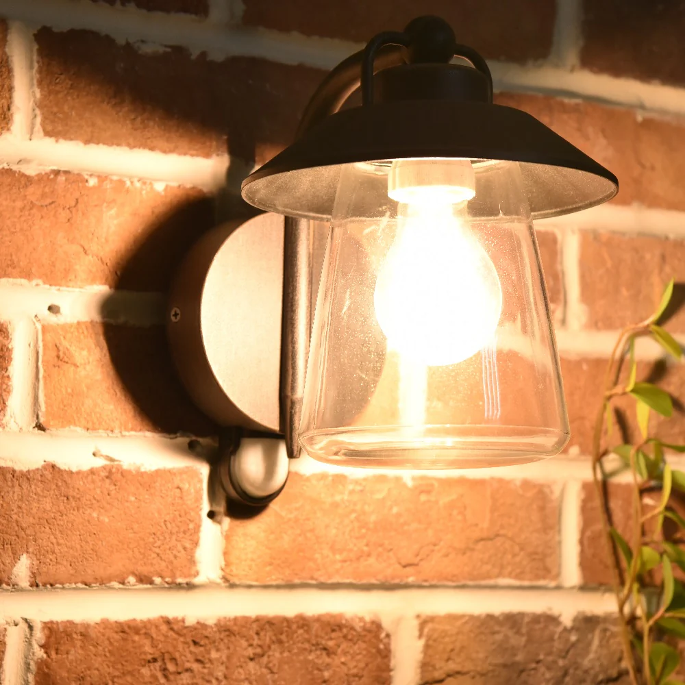 Black Rust Outdoor Vintage Swan Neck Down Lantern Wall Light with PIR Sensor IP44 - Image 3