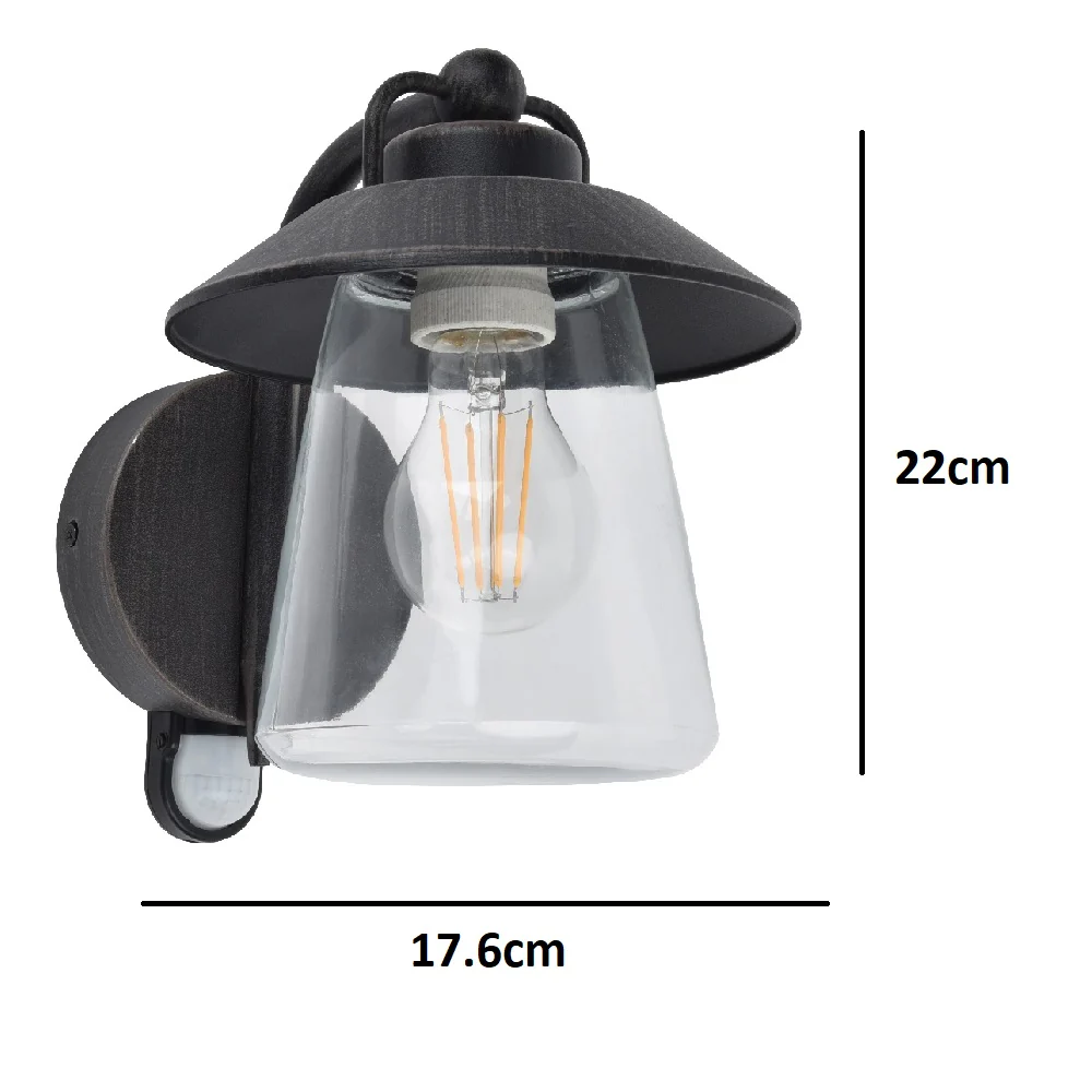 Black Rust Outdoor Vintage Swan Neck Down Lantern Wall Light with PIR Sensor IP44 - Image 4