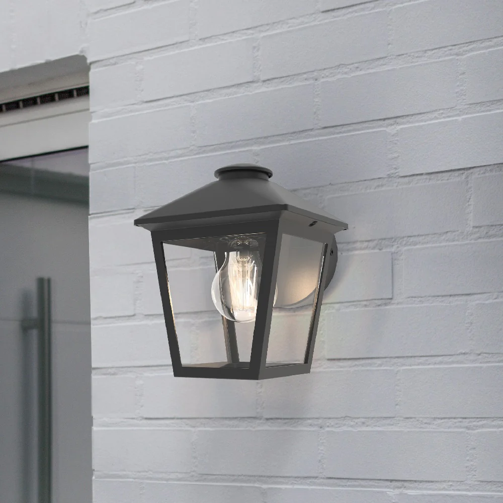 Matt Black & Glass Panel Outdoor Vintage Tapered Cube Down Lantern Wall Light IP44 - Image 2