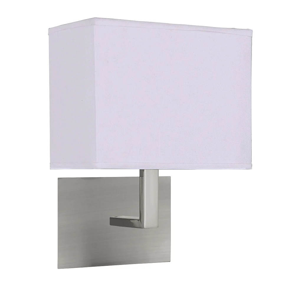 Satin Chrome Square Backplate Wall Light with Rectangular White Shade - Image 2