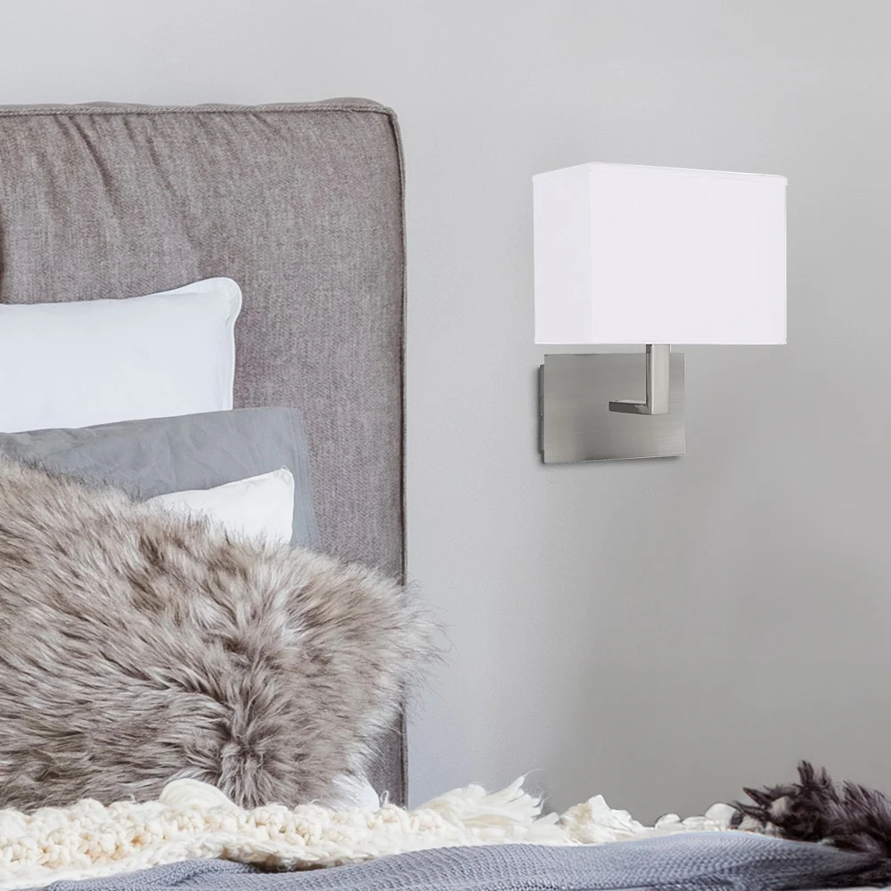Satin Chrome Square Backplate Wall Light with Rectangular White Shade - Image 4
