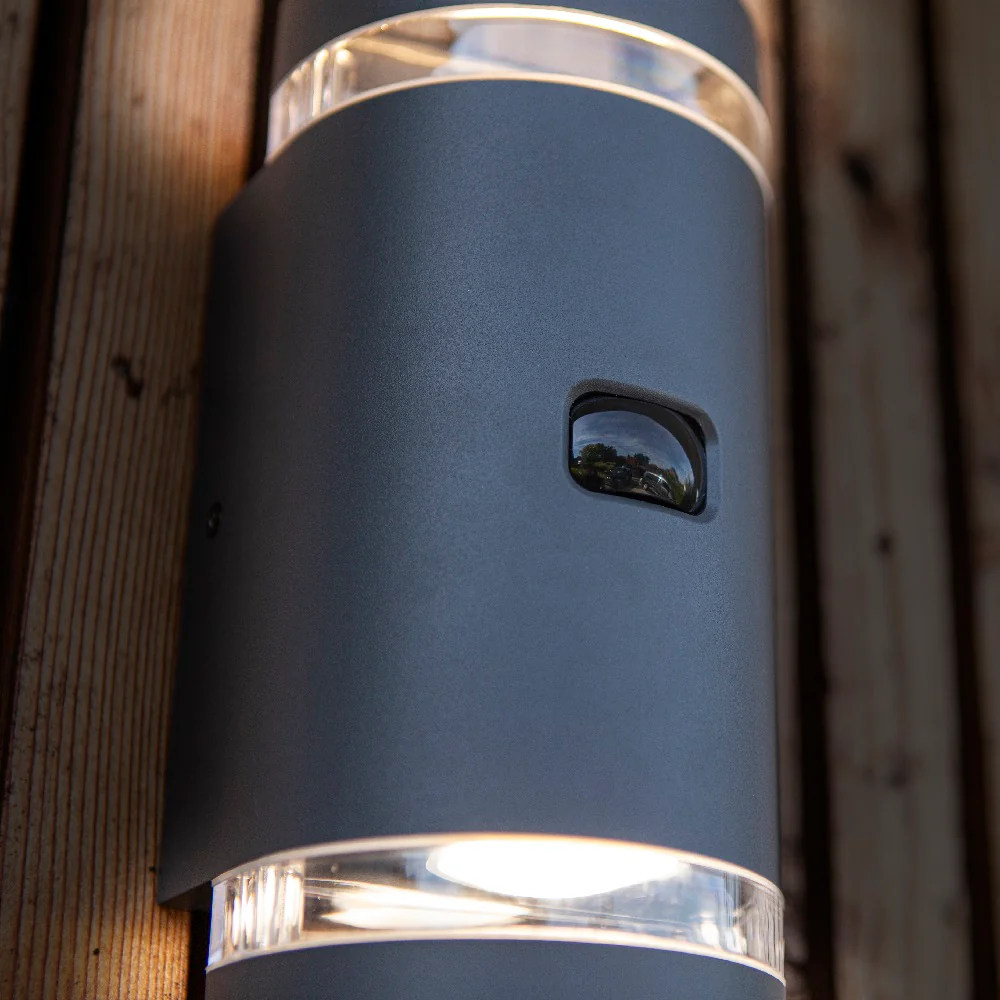 Anthracite Outdoor Modern Half Cylinder Up & Down Wall Light with PIR - Image 4