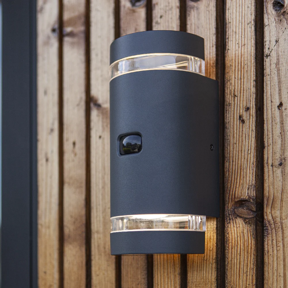 Anthracite Outdoor Modern Half Cylinder Up & Down Wall Light with PIR - Image 5