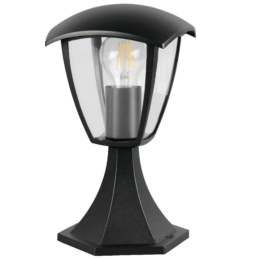 Black Outdoor Modern Lantern Pedestal Post Light with Clear Shade IP44 - Image 2