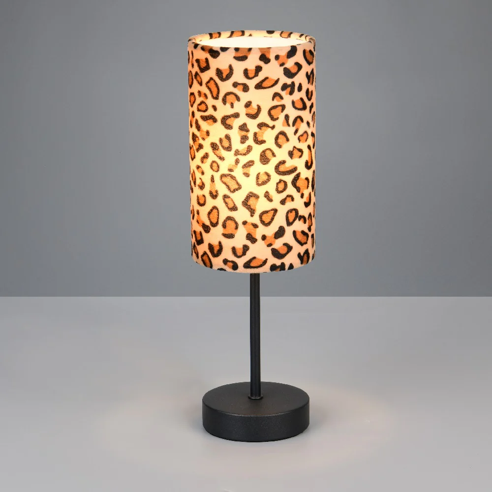 Black Metal Modern Table Lamp with Leopard Print Cotton Shade 365mm - Image 3