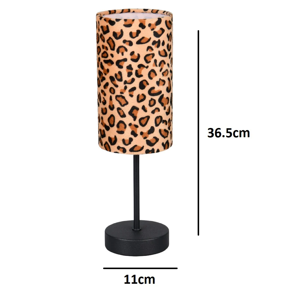 Black Metal Modern Table Lamp with Leopard Print Cotton Shade 365mm - Image 5