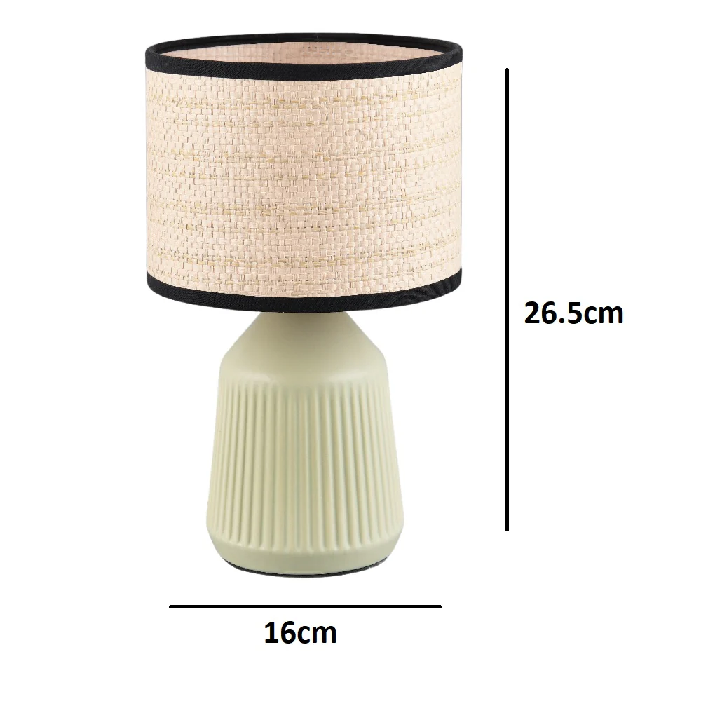 Soft Green Ceramic Modern Table Lamp with Natural Rattan Shade and Black Trim 265mm - Image 4