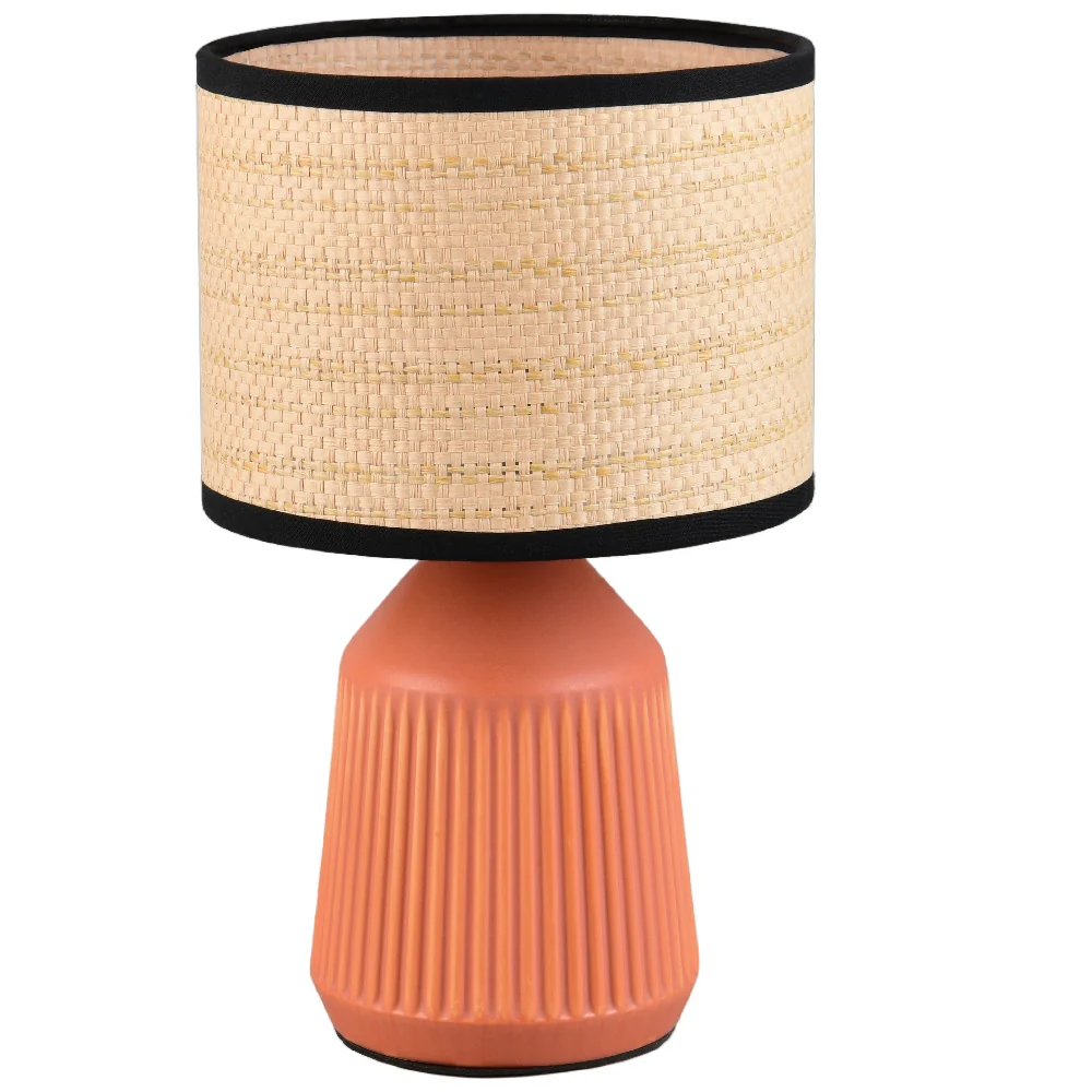 Terracotta Orange Modern Table Lamp with Natural Woven Shade and Black Trim 265mm