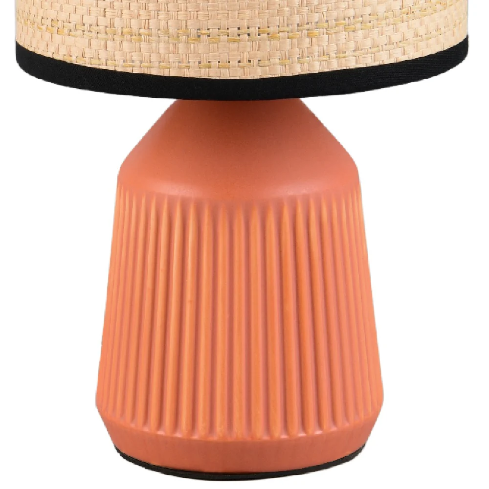Terracotta Orange Modern Table Lamp with Natural Woven Shade and Black Trim 265mm - Image 3