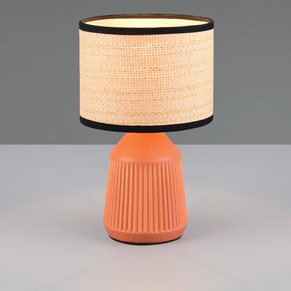 Terracotta Orange Modern Table Lamp with Natural Woven Shade and Black Trim 265mm - Image 4