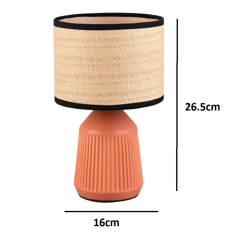 Terracotta Orange Modern Table Lamp with Natural Woven Shade and Black Trim 265mm - Image 5