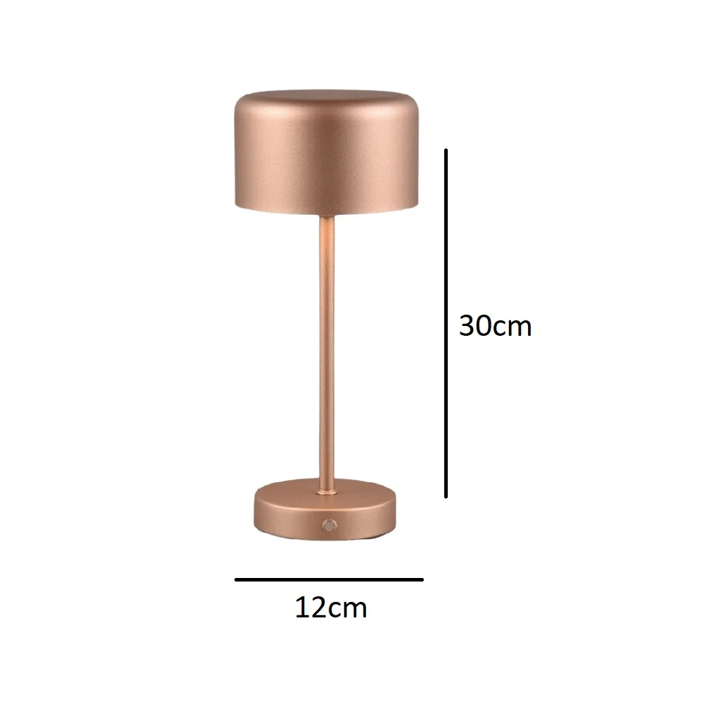 LED Matt Copper Stem USB Rechargeable Touch Table Lamp 30cm - Image 5