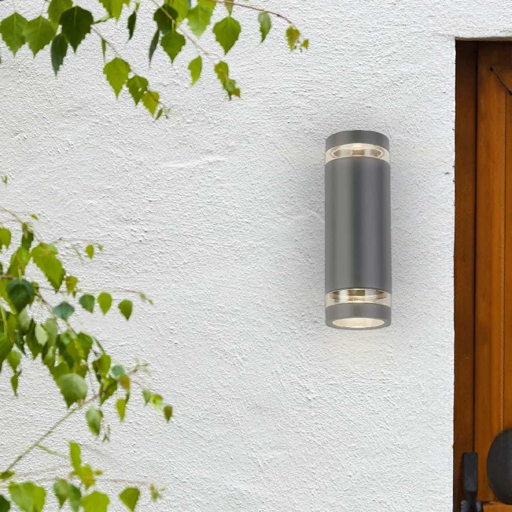 Anthracite Dark Grey Outdoor Modern Cylinder Up & Down Wall Light IP44 - Image 2