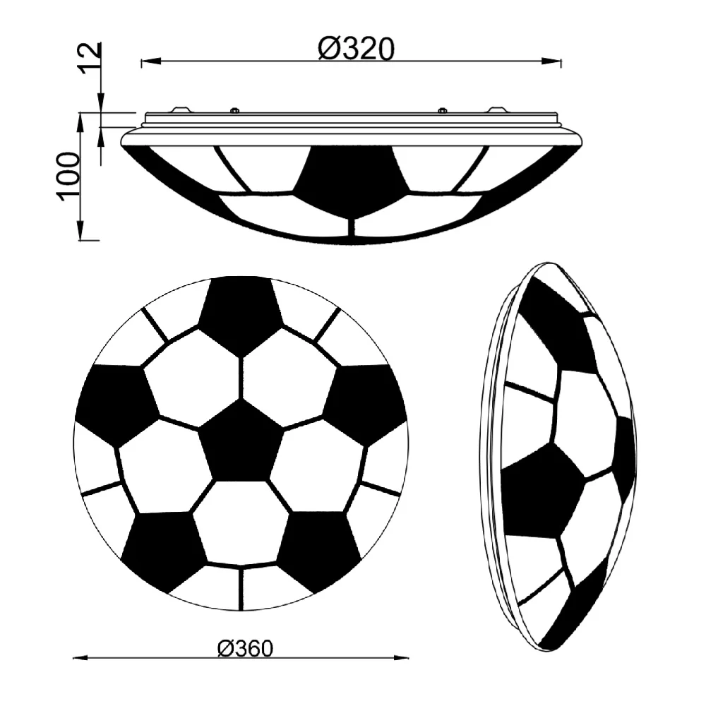 Britalia BR62941101 LED Black & White Modern Round Football Flush Light 36cm - Image 3