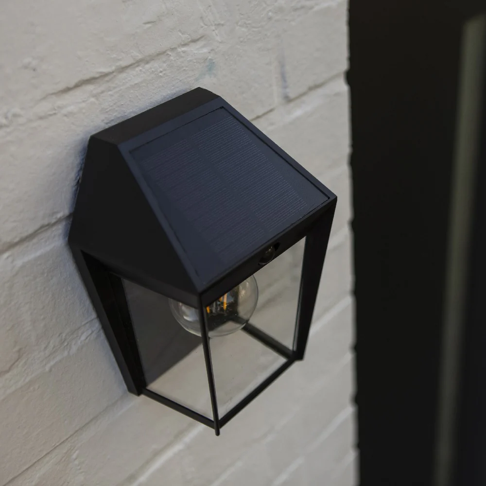 LED Matt Black Vintage Solar Down Lantern Wall Light with PIR IP44 - Image 3
