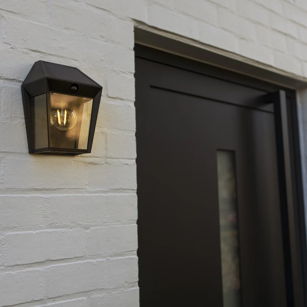 LED Matt Black Vintage Solar Down Lantern Wall Light with PIR IP44 - Image 4