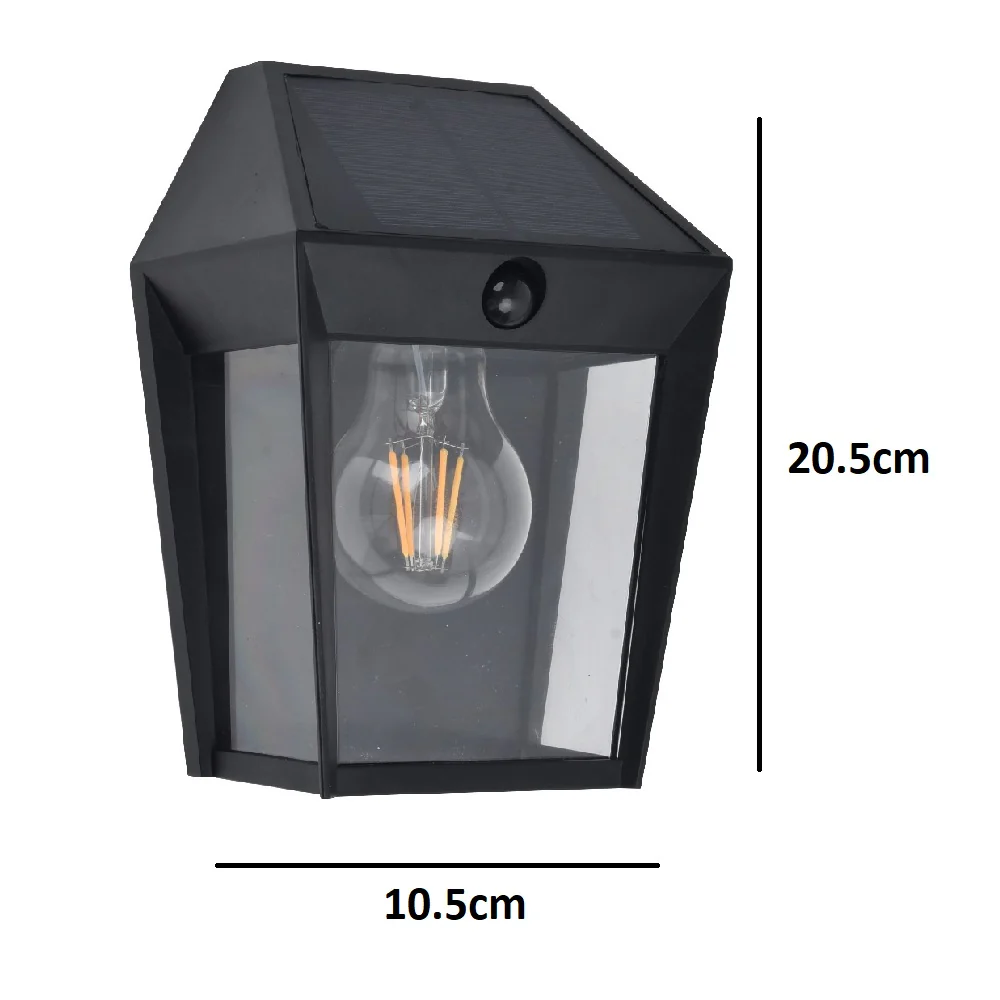 LED Matt Black Vintage Solar Down Lantern Wall Light with PIR IP44 - Image 5