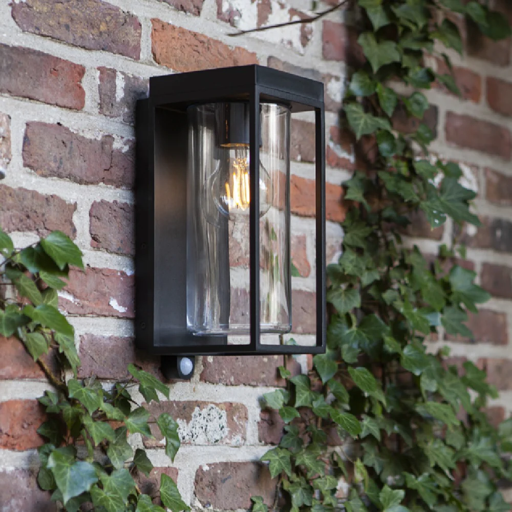 LED Matt Black Outdoor Vintage Solar Rectangular Lantern Wall Light with PIR IP44 - Image 2