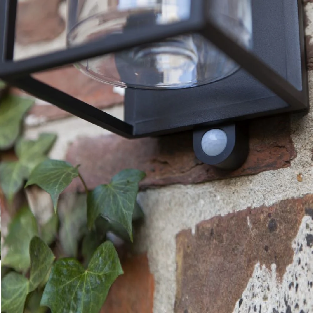 LED Matt Black Outdoor Vintage Solar Rectangular Lantern Wall Light with PIR IP44 - Image 3