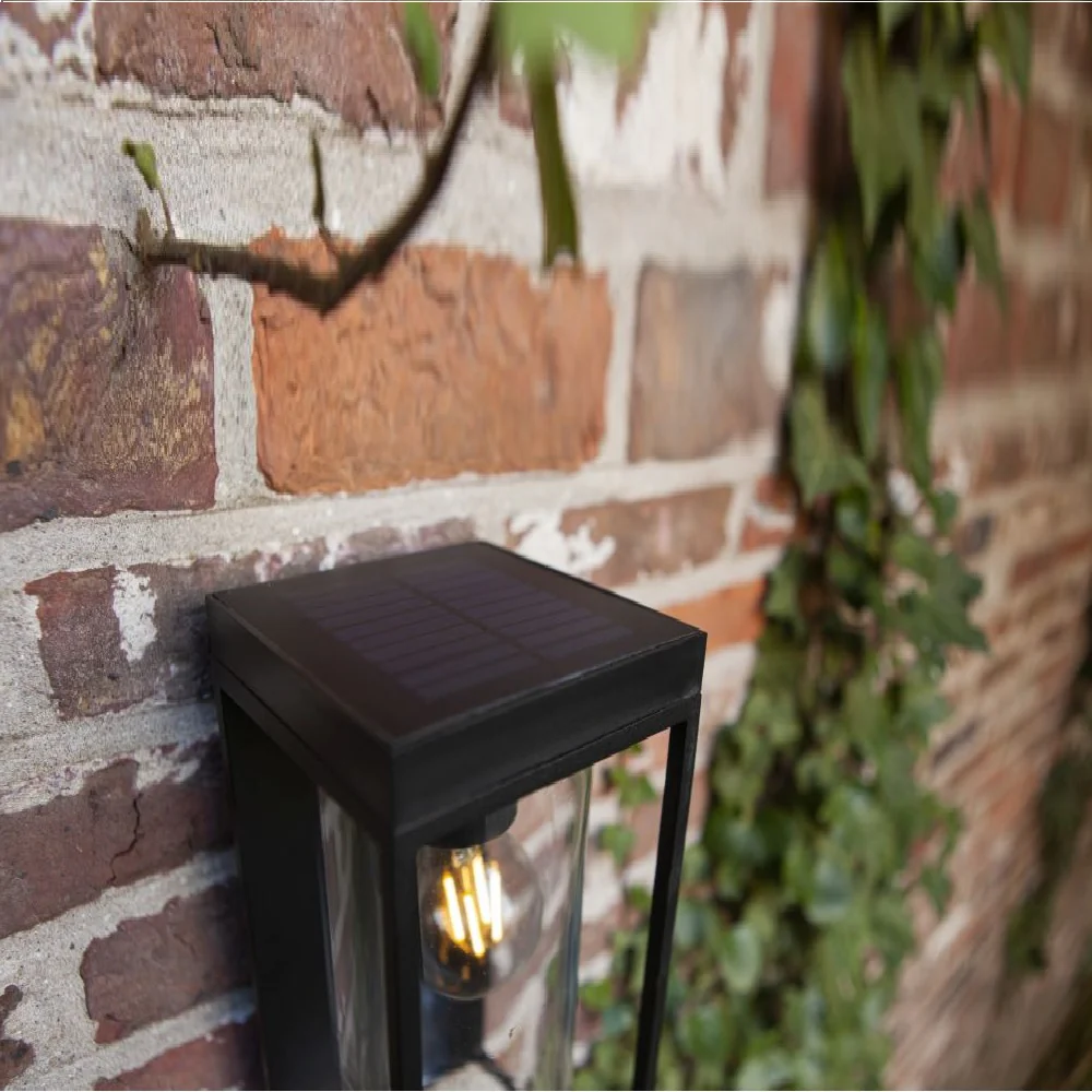 LED Matt Black Outdoor Vintage Solar Rectangular Lantern Wall Light with PIR IP44 - Image 4
