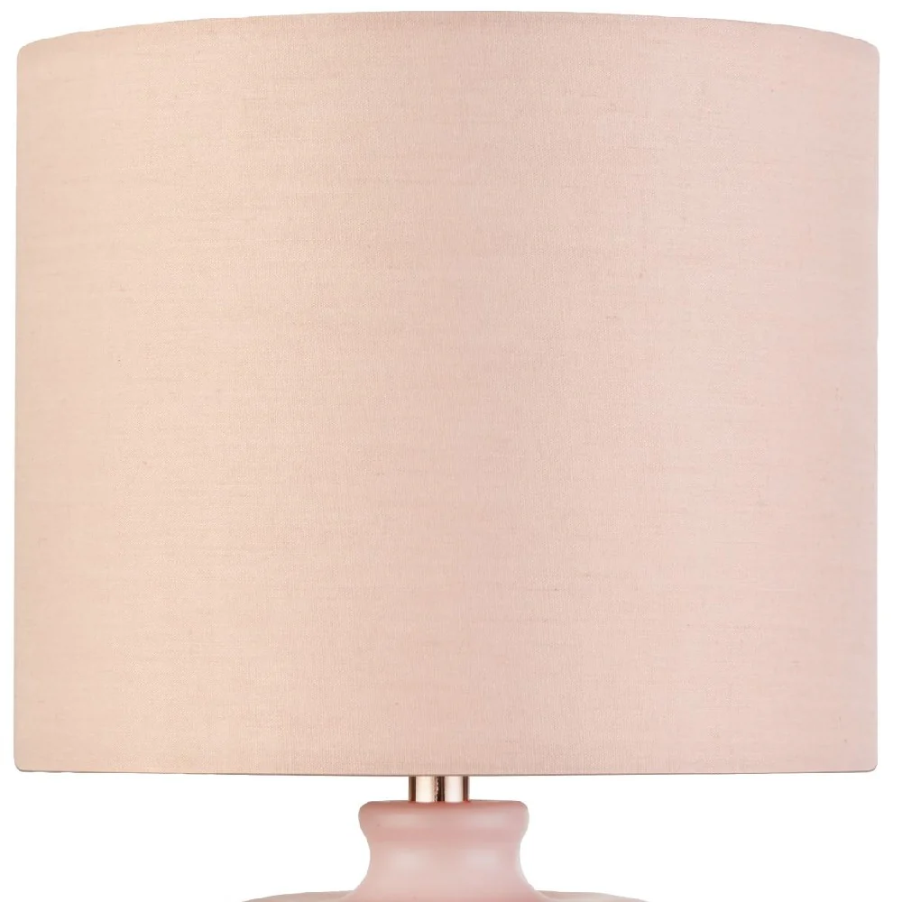 Blush Pink Ceramic & Copper Band Base Vintage Table Lamp with Cotton Shade 27cm - Image 2