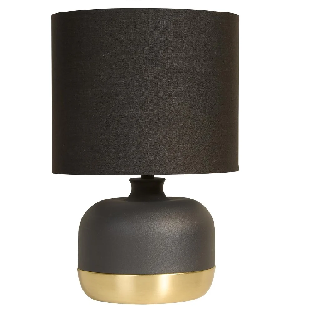 Black and Gold Modern Touch Table Lamp with Black Cotton Shade 27cm