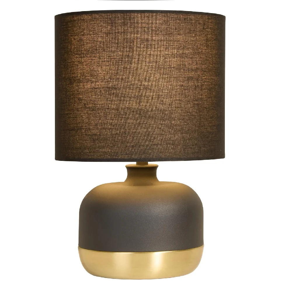 Black and Gold Modern Touch Table Lamp with Black Cotton Shade 27cm - Image 2