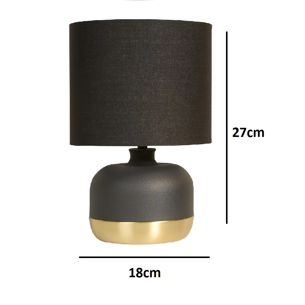 Black and Gold Modern Touch Table Lamp with Black Cotton Shade 27cm - Image 6