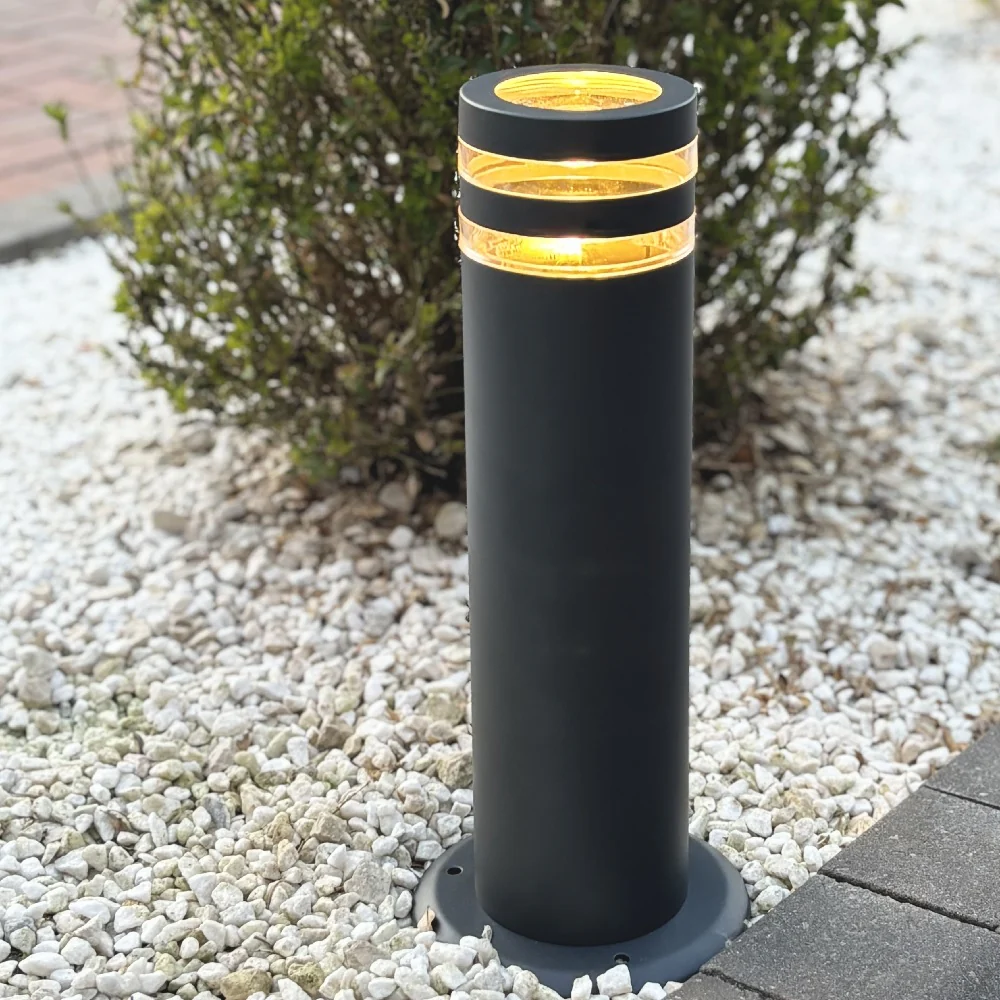 Anthracite Grey Outdoor Modern Cylinder Pedestal Post Light 400mm - Image 3
