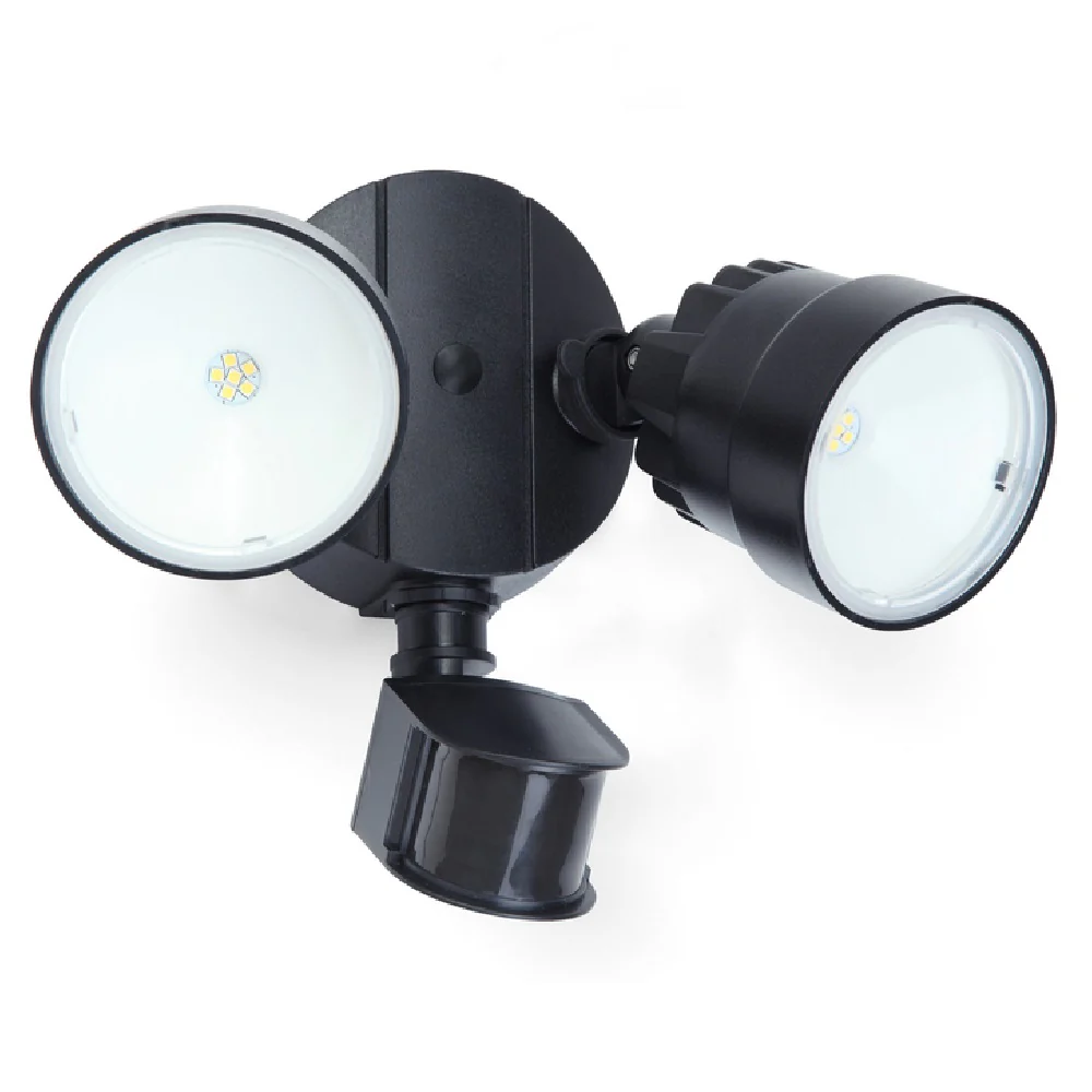 LED Matt Black Outdoor Double Head Flood Wall Light with PIR 12W IP54