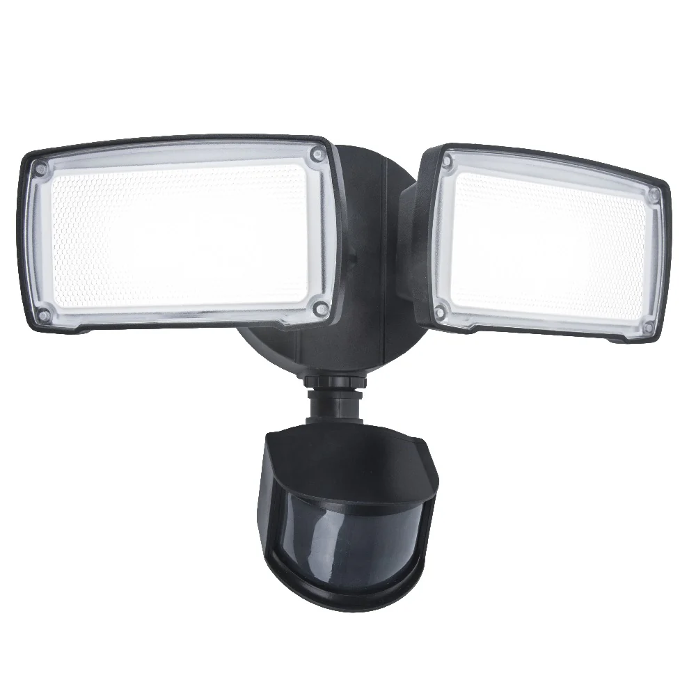 LED Matt Black Outdoor Double Head Flood Wall Light with PIR 21W