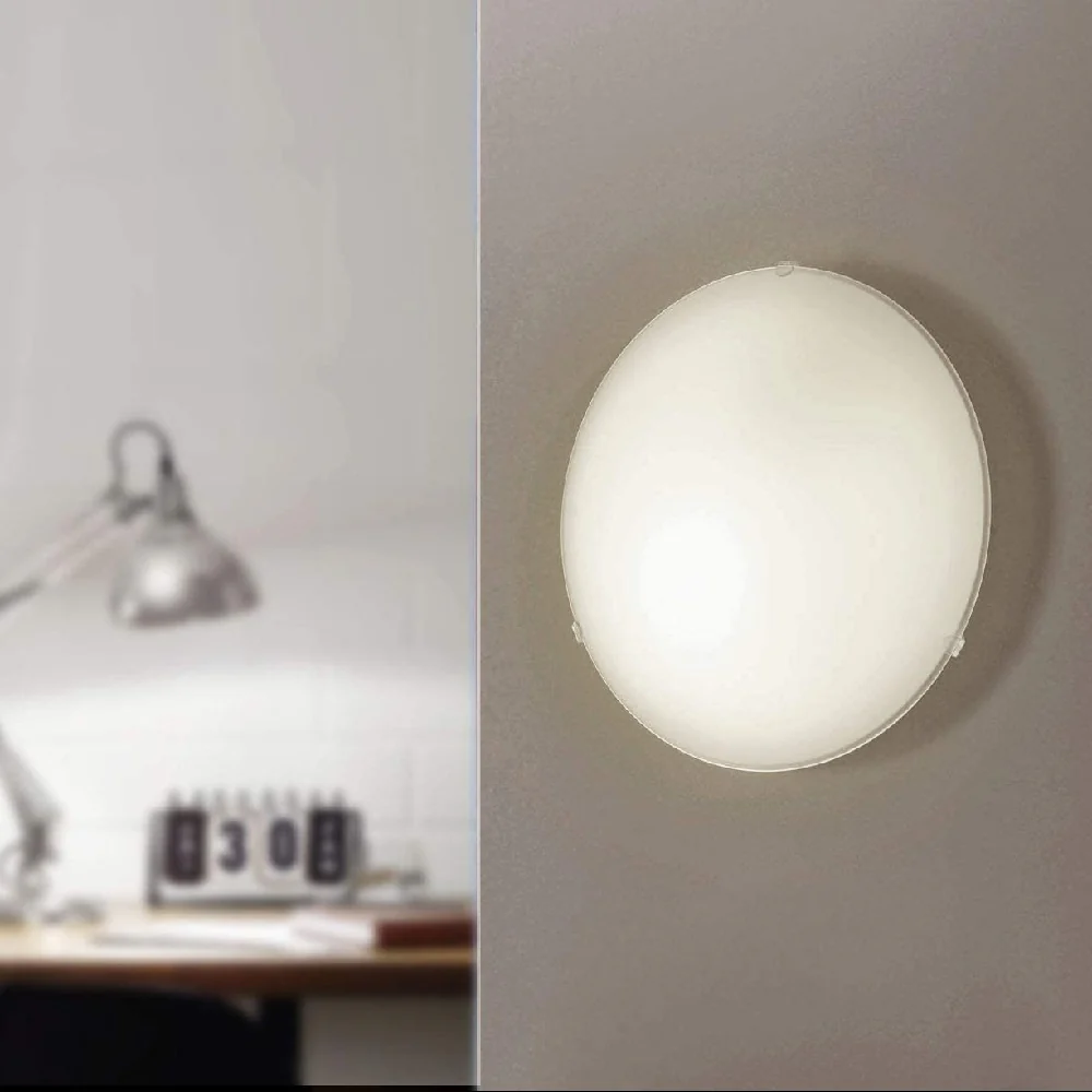 White Circular Satinated Glass Flush Wall & Ceiling Light 250mm - Image 3