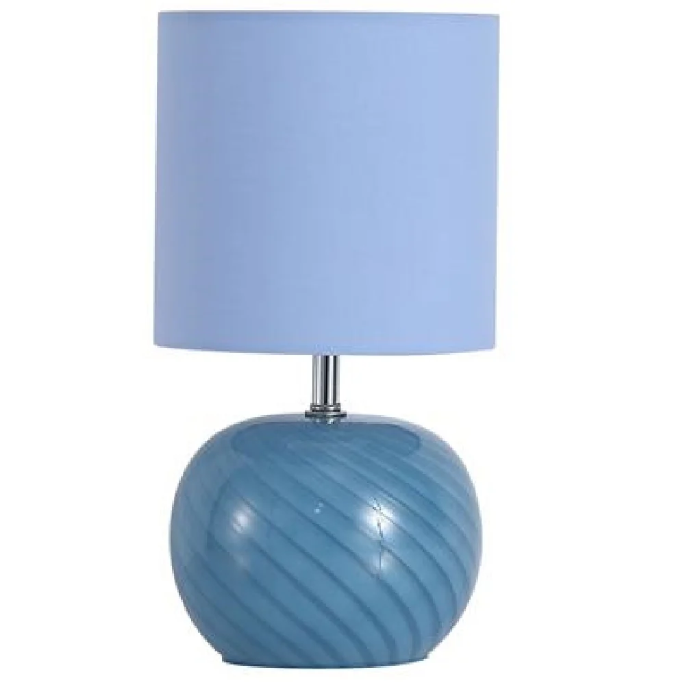 Blue Swirl Glass Table Lamp with Pastel Blue Linen Shade 30cm