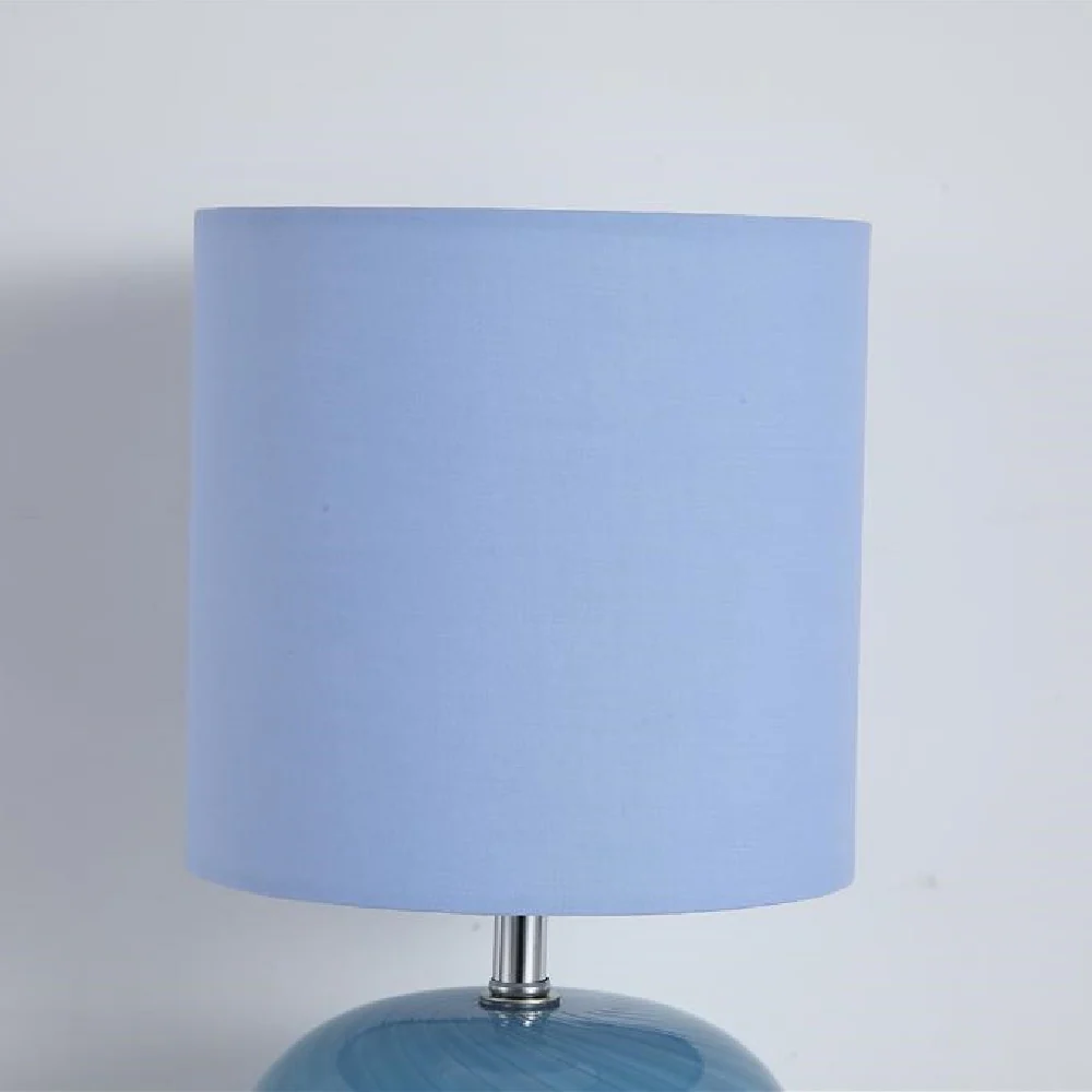 Blue Swirl Glass Table Lamp with Pastel Blue Linen Shade 30cm - Image 3