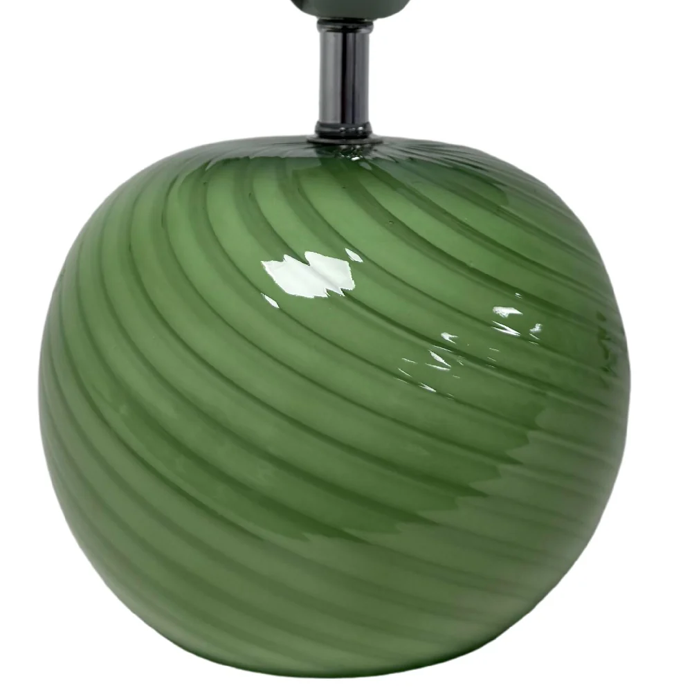 Green Glass and Chrome Table Lamp with Green Linen Shade 30cm - Image 2