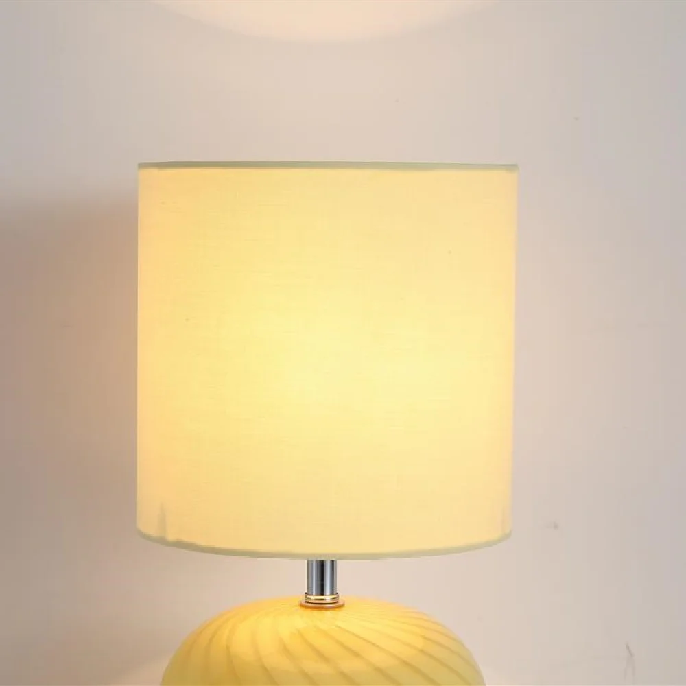 Yellow Swirl Glass Table Lamp with Lemon Yellow Linen Shade 30cm - Image 3