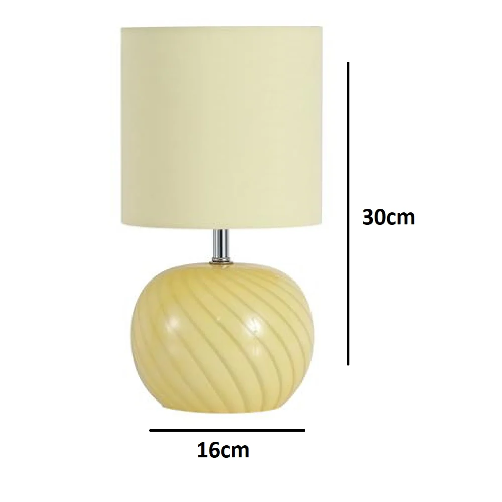 Yellow Swirl Glass Table Lamp with Lemon Yellow Linen Shade 30cm - Image 4