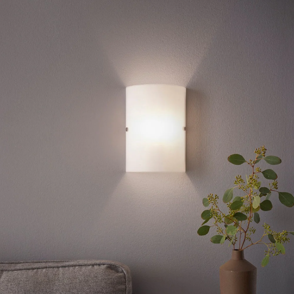 White Frosted Glass and Nickel Modern Wall Light 250mm - Image 4