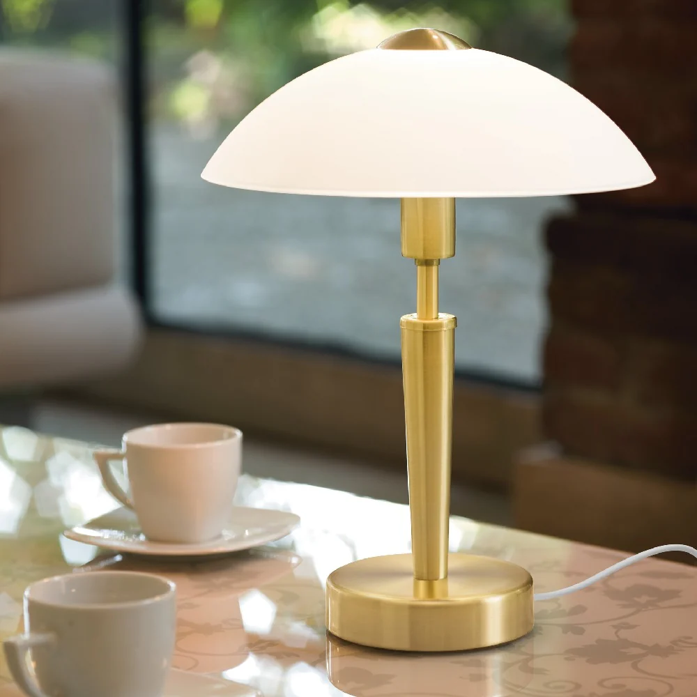 Matt Brass and White Satin Glass Traditional Touch Table lamp 35cm - Image 3