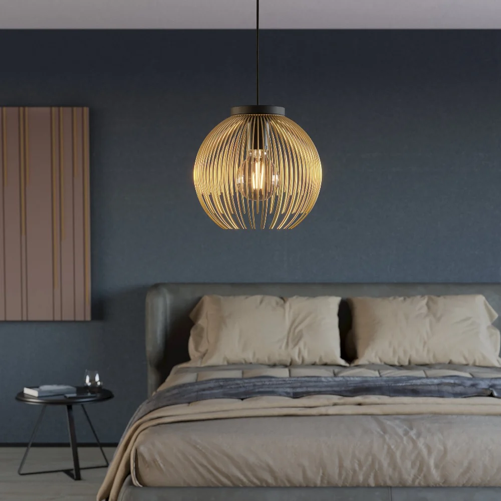 Black and Gold Metal Modern Round Wire Cage Pendant Light 110cm - Image 3
