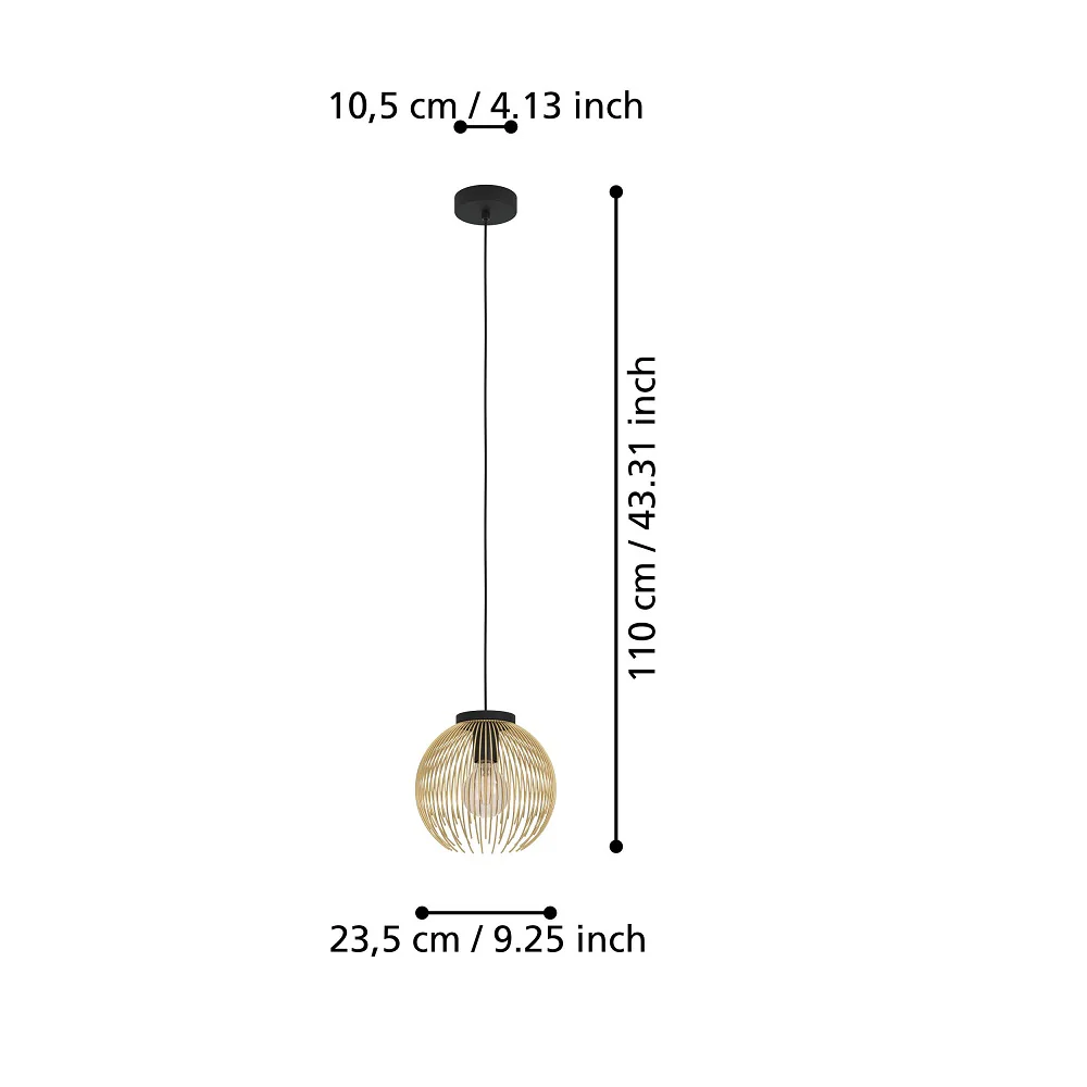Black and Gold Metal Modern Round Wire Cage Pendant Light 110cm - Image 4