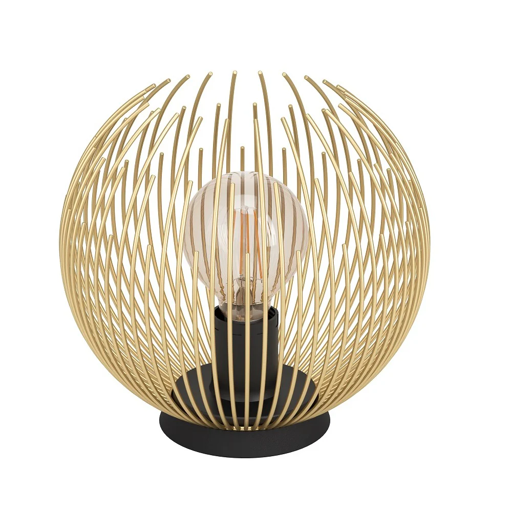 Black and Gold Metal Modern Round Wire Cage Table Lamp 23cm